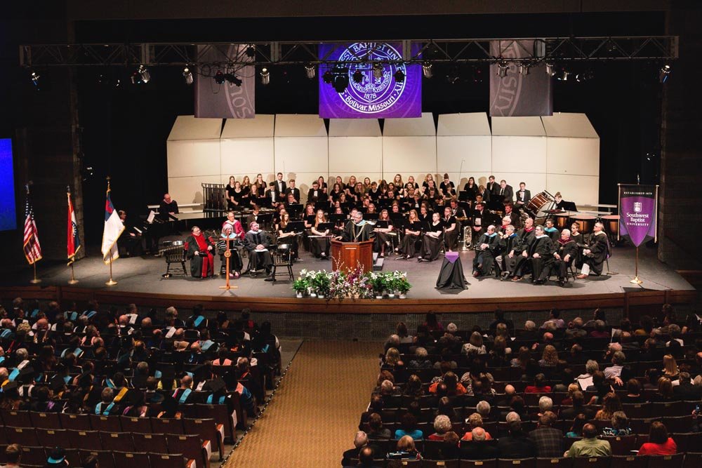 Officially Turner
New Southwest Baptist University President Eric Turner is inaugurated April 26 on the Bolivar campus. Succeeding C. Pat Taylor, he assumed the presidency – the school’s 25th – on Sept. 1, 2018. Turner, who was selected last summer out of 25 applicants, comes to SBU from Black River Technical College in Pocahontas, Arkansas, where he’d worked since 2014.